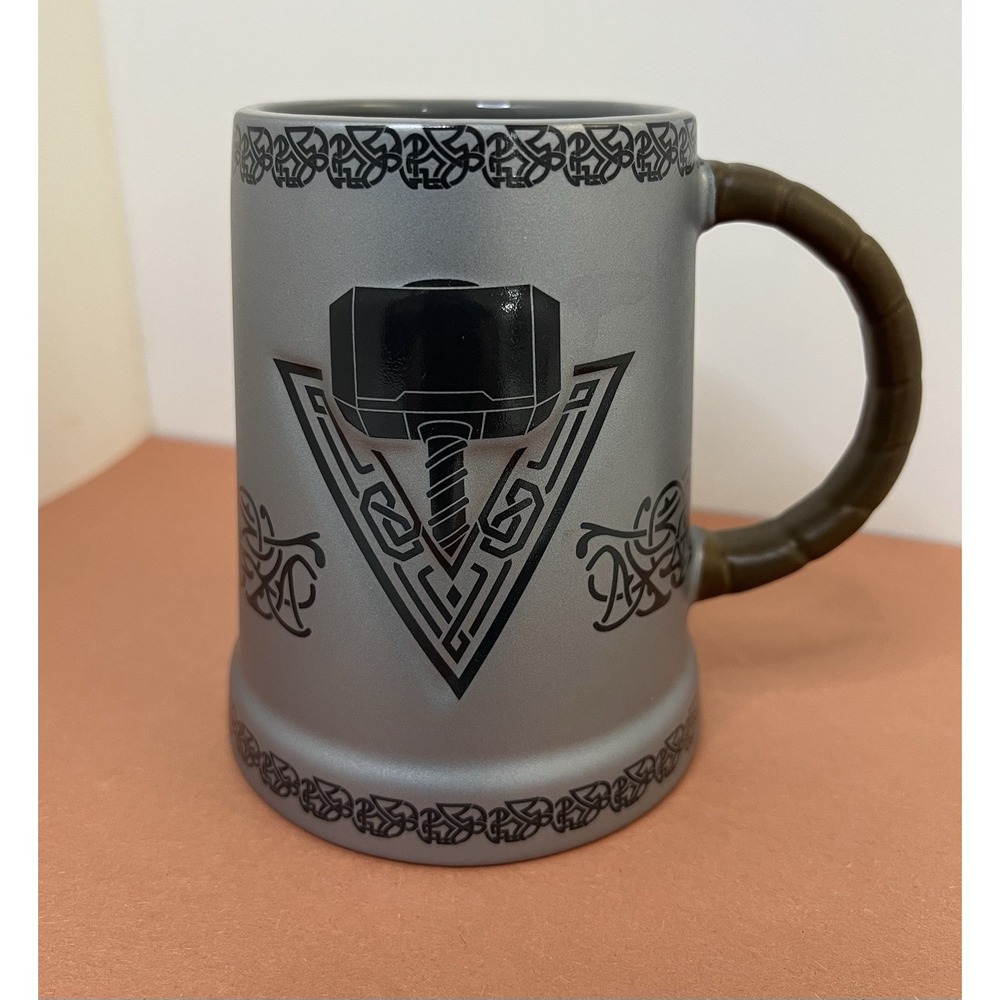 Disney Parks Marvel Thor Mjolnir Tankard Coffee Mug Grey Black Brown Handle